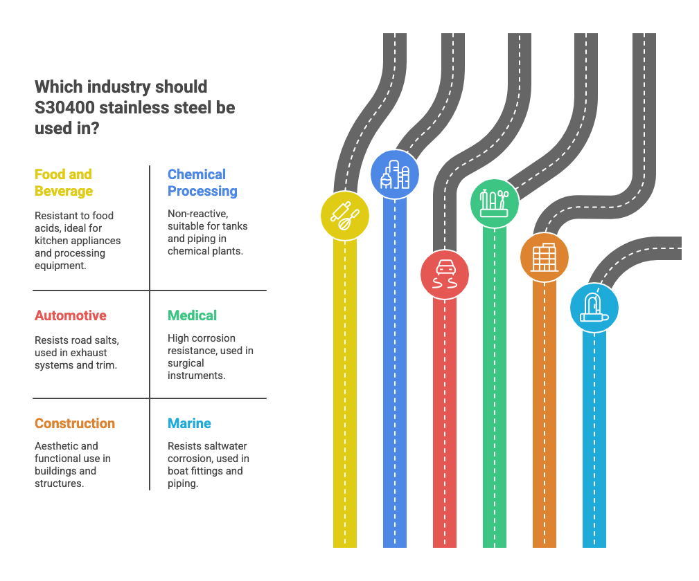 This image shows which industry should S30400 stainless steel be used in